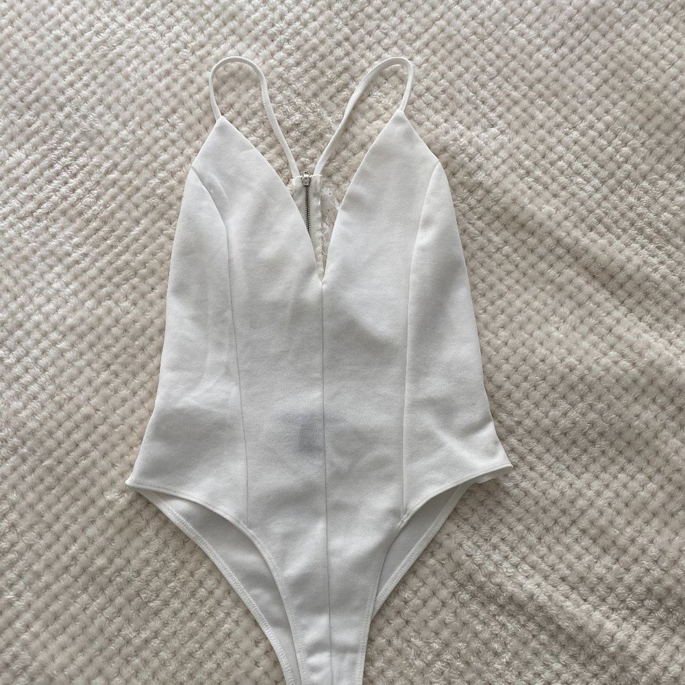 White bodysuit with lace detailing